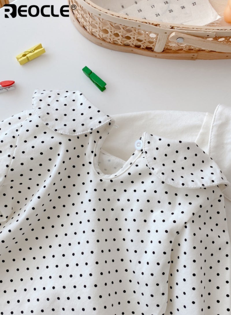 REOCLE Girl's Doll-style Blouse with Polka Dot Design and Long Sleeve Comfort Fashion Top with Soft Fabric for Autumn Infant Wear - Image 5