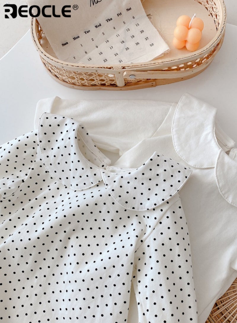 REOCLE Girl's Doll-style Blouse with Polka Dot Design and Long Sleeve Comfort Fashion Top with Soft Fabric for Autumn Infant Wear - Image 4