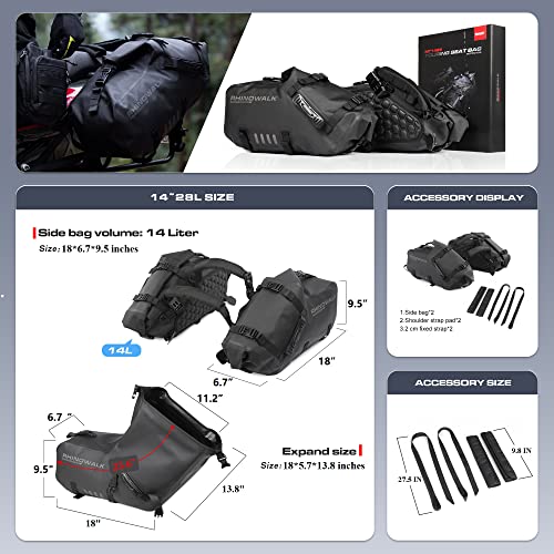 Rhinowalk Motorcycle Saddle Bags Waterproof Anti-Vibration Motor Side Bags Shoulder Bag Motorbike Panniers 28L(14L*2) for most Adventure and Sport Motorcycle Racks, 1 Pair - Image 2