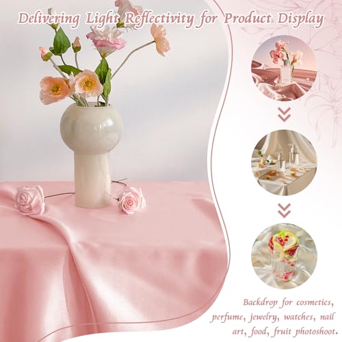 RUDONG M Satin Photography Backdrop 3.3x2.5ft - Wrinkle-Free Silky Fabric Background for Jewelry/Cosmetics/Flat Lay/Studio, Pink Backdrop Cloth (100x75cm) - Image 5