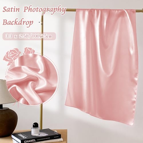 RUDONG M Satin Photography Backdrop 3.3x2.5ft - Wrinkle-Free Silky Fabric Background for Jewelry/Cosmetics/Flat Lay/Studio, Pink Backdrop Cloth (100x75cm) - Image 4