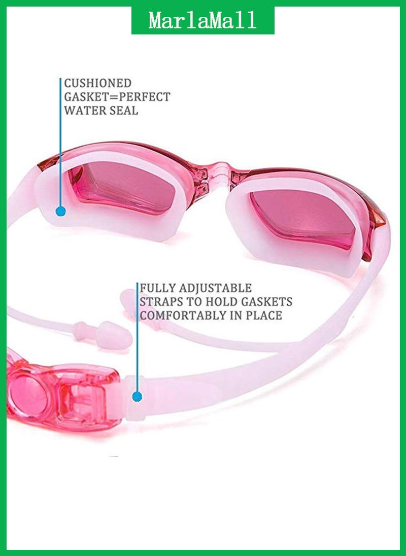 MarlaMall No Leaking Anti Fog UV Protection Safety Glasses , PU Swim Cap for Adults Pink - Image 2