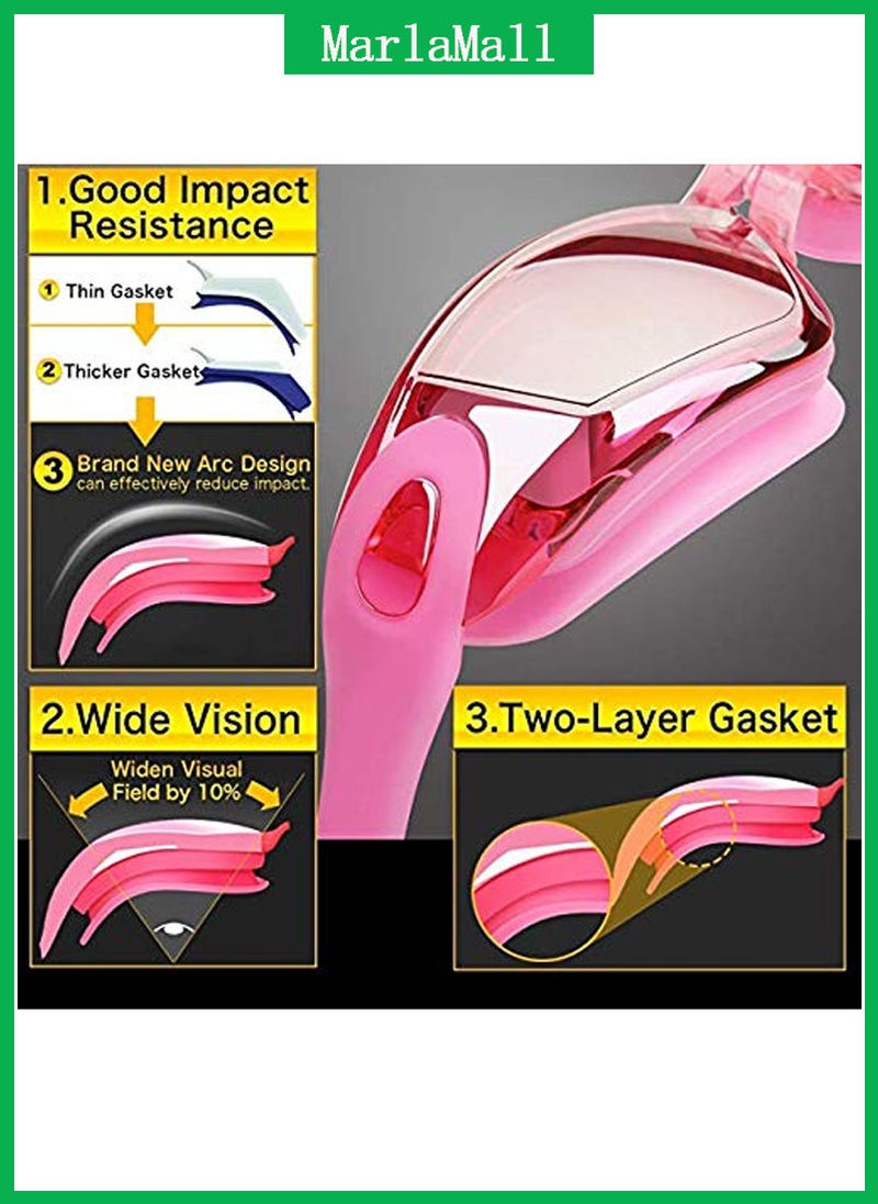 MarlaMall No Leaking Anti Fog UV Protection Safety Glasses , PU Swim Cap for Adults Pink - Image 4