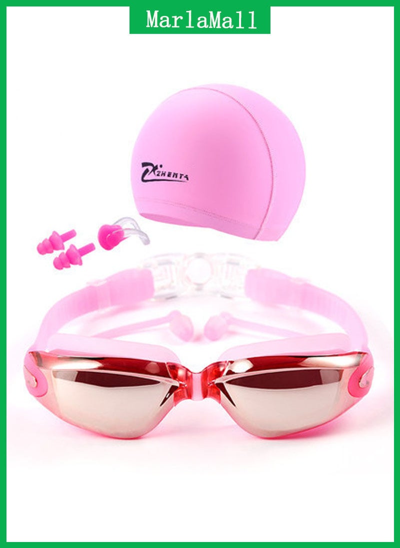 MarlaMall No Leaking Anti Fog UV Protection Safety Glasses , PU Swim Cap for Adults Pink - Image 1