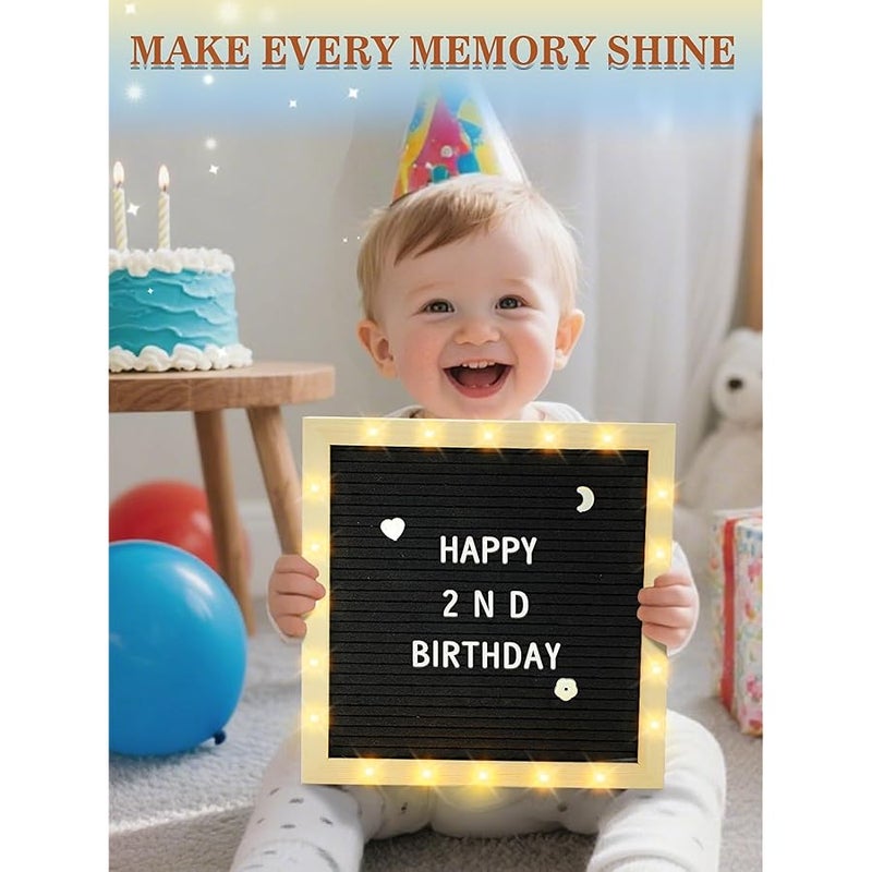 ANPHSIN Changeable Felt Letter Board with LED Lights - 10×10 Message Custom Signs & Wood Stand & 450 Letters, Poster Board for Graduation/Baby/Pregnancy Announcement/Classroom Wall Decor Gifts, Black - Image 3