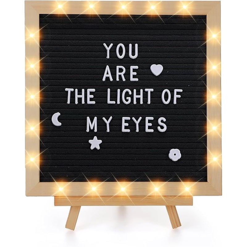 ANPHSIN Changeable Felt Letter Board with LED Lights - 10×10 Message Custom Signs & Wood Stand & 450 Letters, Poster Board for Graduation/Baby/Pregnancy Announcement/Classroom Wall Decor Gifts, Black - Image 1