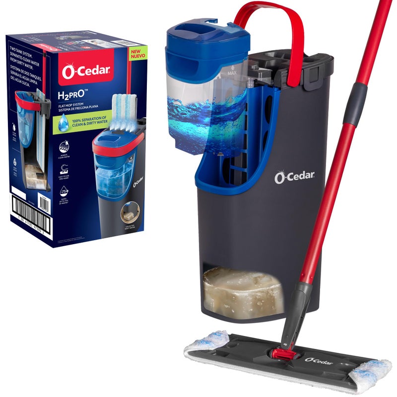 o cedar O-Cedar H2prO Flat Mop System | Quick Cleaning Tool | Clean with Water | Machine Washable Reusable Microfiber Mop Pad | Safe on Wood Floors, Vinyl, Tile, Baseboards, Walls - Image 1