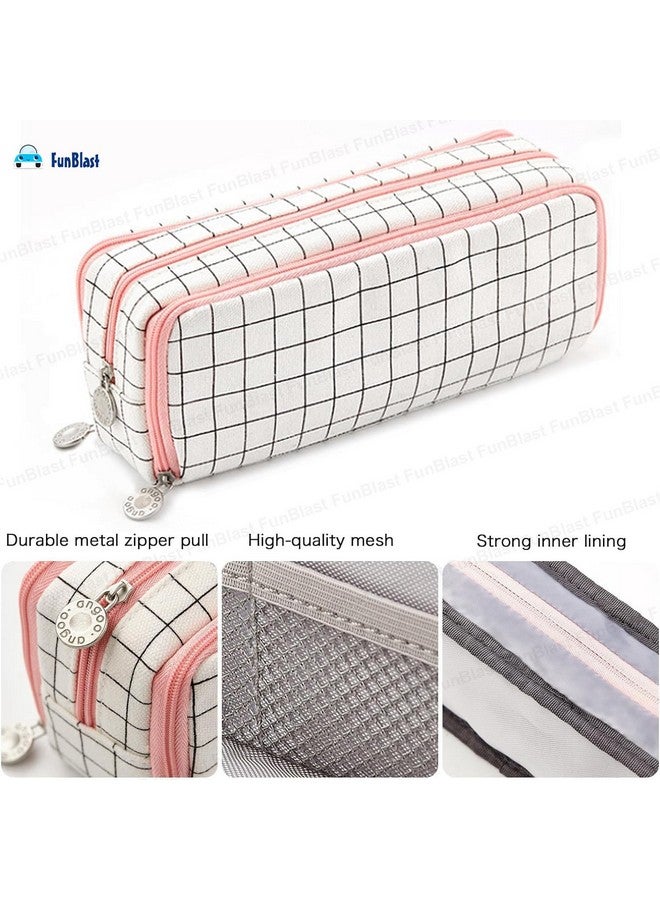 فنبلاست حقيبة فن بلاست للبنات - حقيبة أقلام كبيرة السعة، حقيبة أقلام متعددة الأغراض بسحاب، حقيبة تنظيم أدوات مكتبية، حقيبة أقلام أنيقة للمدرسة والجامعة (FB-344-Stripe) - Image 3