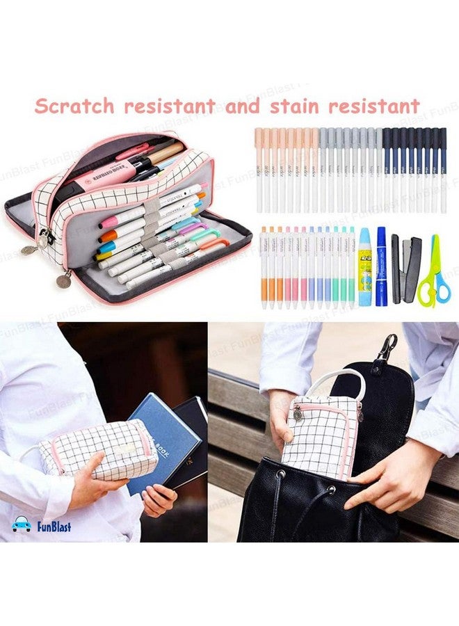 فنبلاست حقيبة فن بلاست للبنات - حقيبة أقلام كبيرة السعة، حقيبة أقلام متعددة الأغراض بسحاب، حقيبة تنظيم أدوات مكتبية، حقيبة أقلام أنيقة للمدرسة والجامعة (FB-344-Stripe) - Image 5