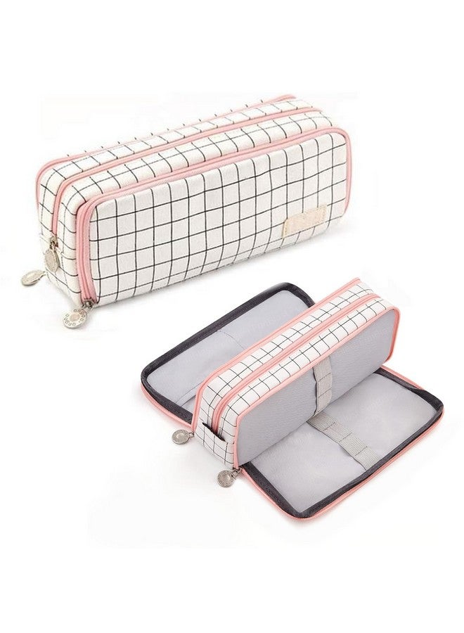 فنبلاست حقيبة فن بلاست للبنات - حقيبة أقلام كبيرة السعة، حقيبة أقلام متعددة الأغراض بسحاب، حقيبة تنظيم أدوات مكتبية، حقيبة أقلام أنيقة للمدرسة والجامعة (FB-344-Stripe) - Image 1