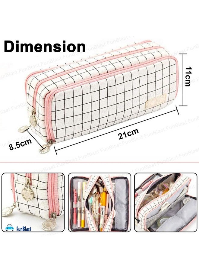 فنبلاست حقيبة فن بلاست للبنات - حقيبة أقلام كبيرة السعة، حقيبة أقلام متعددة الأغراض بسحاب، حقيبة تنظيم أدوات مكتبية، حقيبة أقلام أنيقة للمدرسة والجامعة (FB-344-Stripe) - Image 2