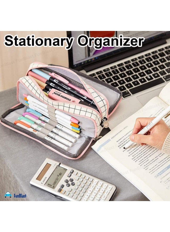 فنبلاست حقيبة فن بلاست للبنات - حقيبة أقلام كبيرة السعة، حقيبة أقلام متعددة الأغراض بسحاب، حقيبة تنظيم أدوات مكتبية، حقيبة أقلام أنيقة للمدرسة والجامعة (FB-344-Stripe) - Image 4