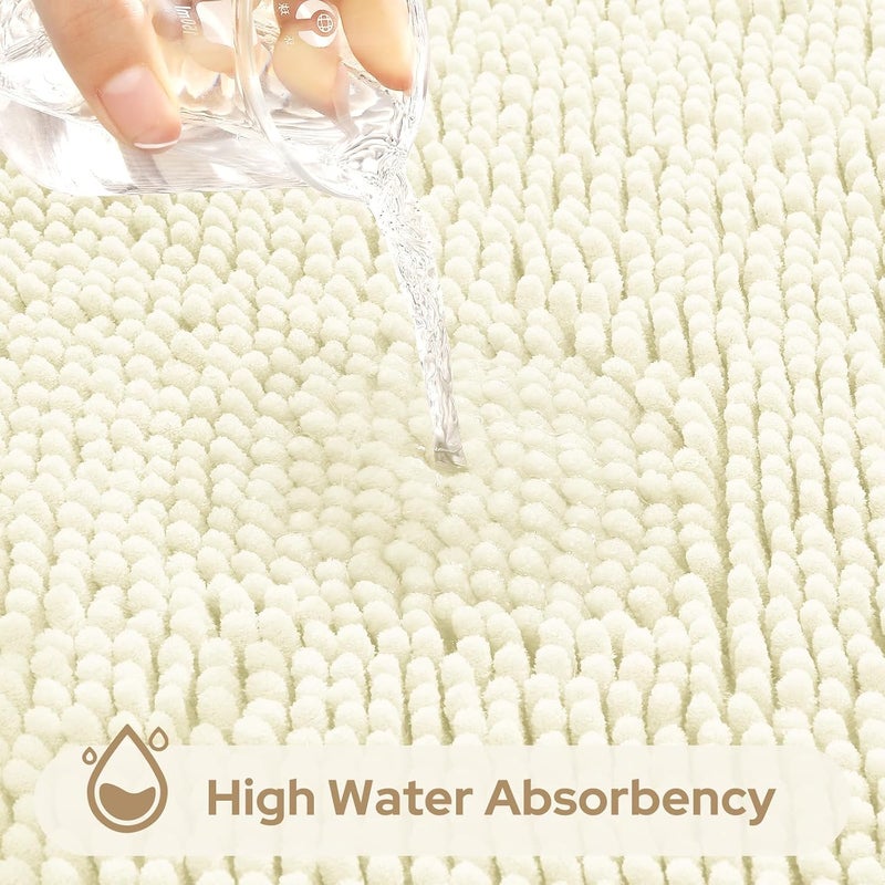 HOMEIDEAS 3 Pieces Bathroom Rugs, Ultra Soft Non Slip Absorbent Chenille Toilet Bath Mat Set (Ivory/Cream) - Image 5