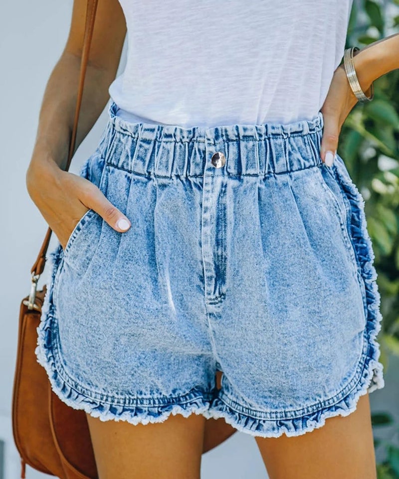 YOCUR Casual Jean Shorts for Women Casual Baggy Trendy High Waisted Tassel Denim Shorts Pockets Buttoms Hot Pants Light Blue S - Image 4