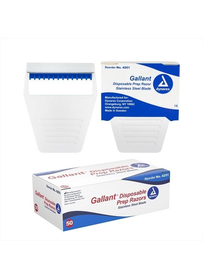 Dynarex Gallant Disposable Prep Razors, Used before ECG and other Procedures, Disposable Razors with Open Design, Ergonomic Surgical Prep Razors, 1 Box of 50 Razors  - Image 1