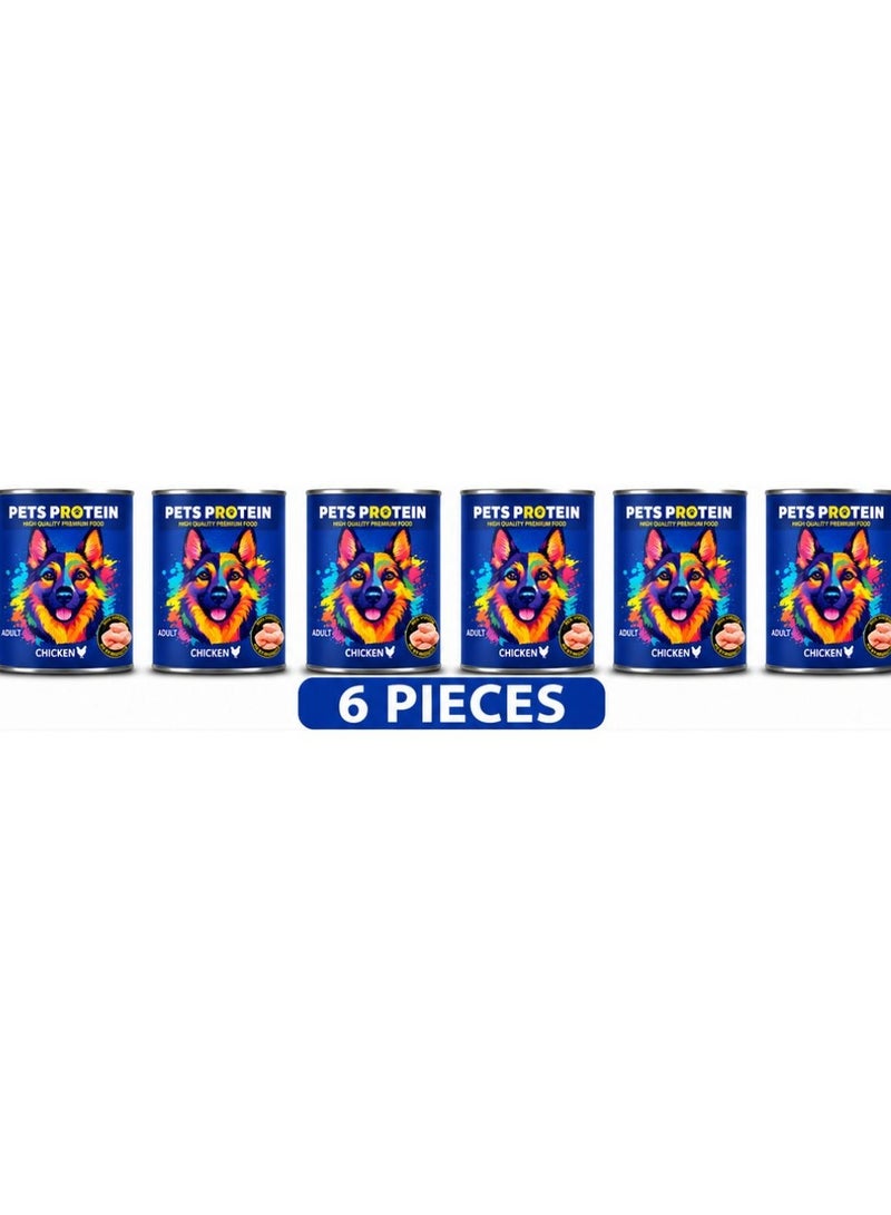 Pets Protein Adult Wet Dog Food with Chicken 400g Pack of 6 Cans Pets Zone - Image 1