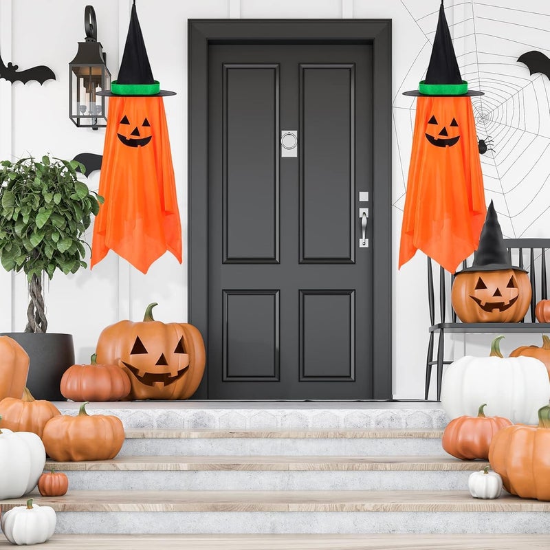 RWSEFK 2Pcs Halloween Decorations, Halloween Pumpkin Decorations, Hanging Pumpkin Witch Hats Ornaments for Home Garden Yard Party - Image 2