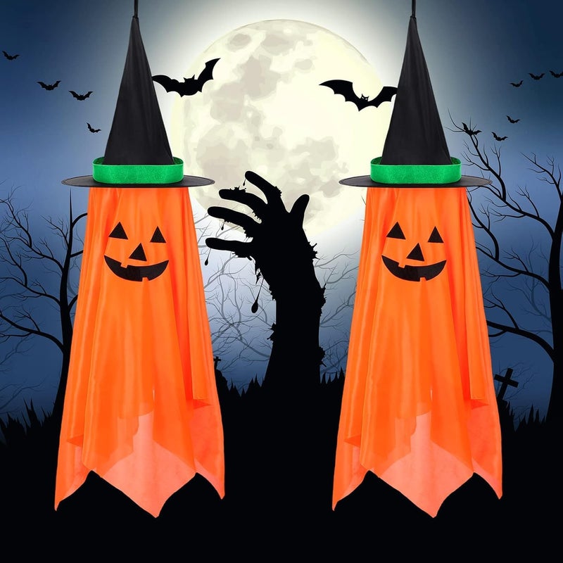 RWSEFK 2Pcs Halloween Decorations, Halloween Pumpkin Decorations, Hanging Pumpkin Witch Hats Ornaments for Home Garden Yard Party - Image 3