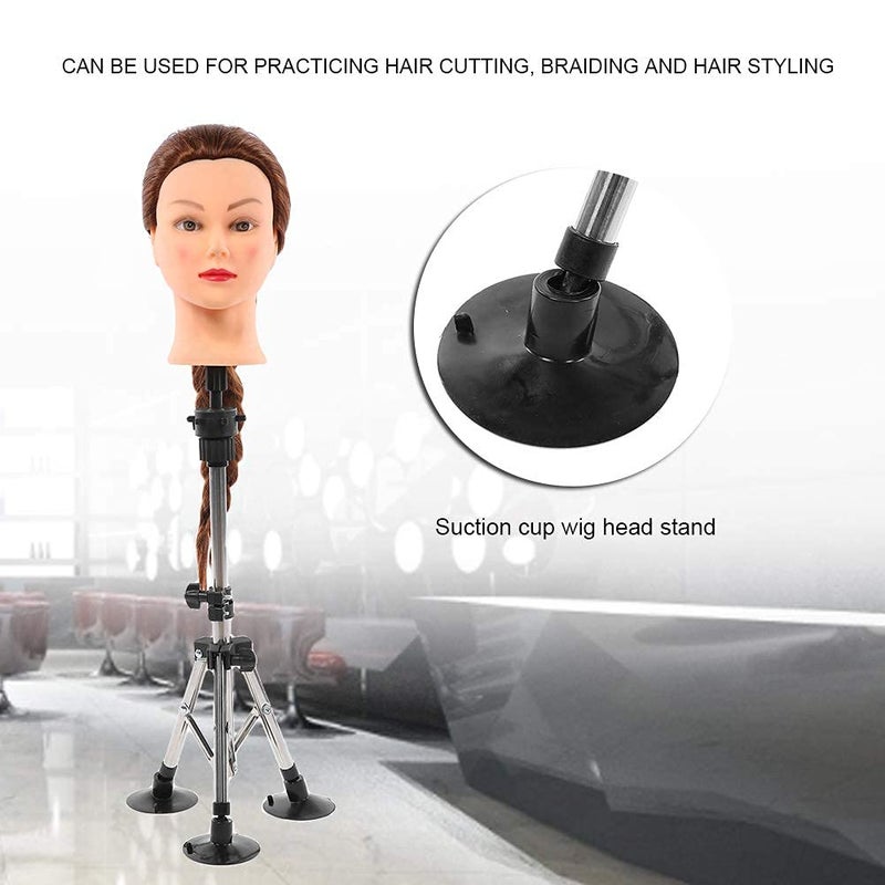 comfrt Wig Head Stand, Adjustable Training Mannequin Tripod, Hairdressing False Head Mold Stand Bracket for Hairstyling, for Trainees and Mentors (Silver) - Image 3