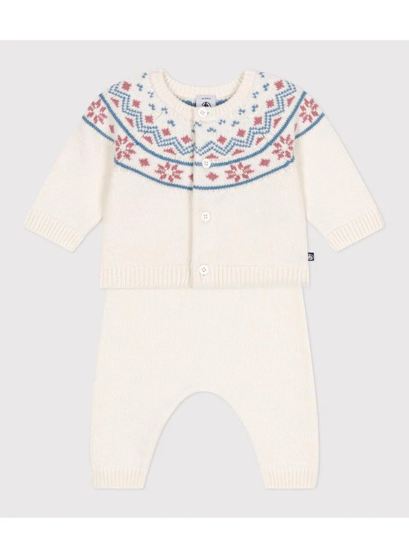 Petit Bateau Babies' 2-piece knitted outfit with a jacquard knit cardigan