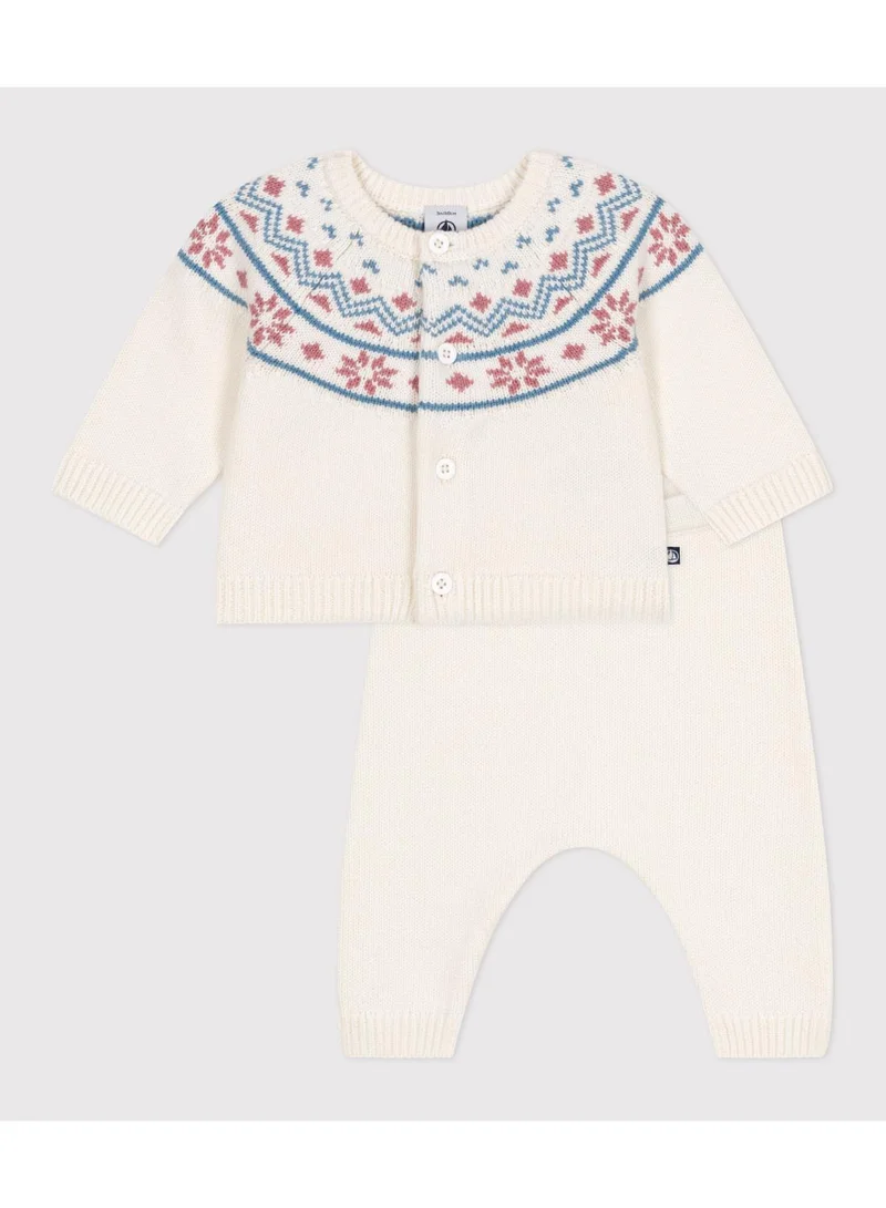 Petit Bateau Babies' 2-piece knitted outfit with a jacquard knit cardigan