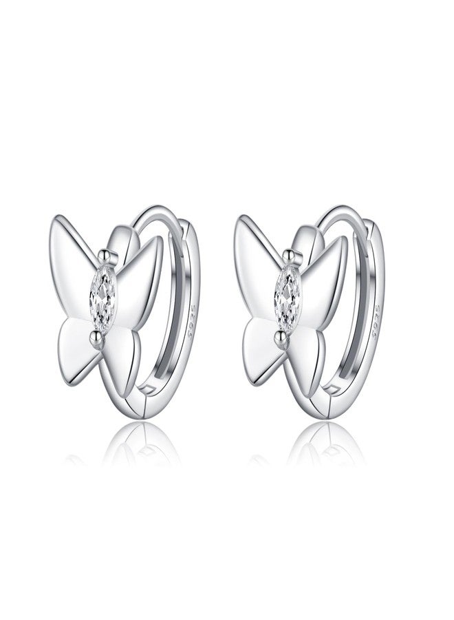 SLUYNZ Solid 925 Sterling Silver CZ Butterfly Earrings Hoop for Women Teen Girls Butterfly Hoop Earrings Huggie (A-Sterling Silver) - Image 1