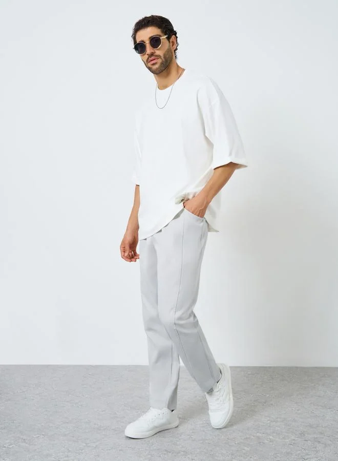 Take Two Men Grey Drawstring Straight Leg Trousers