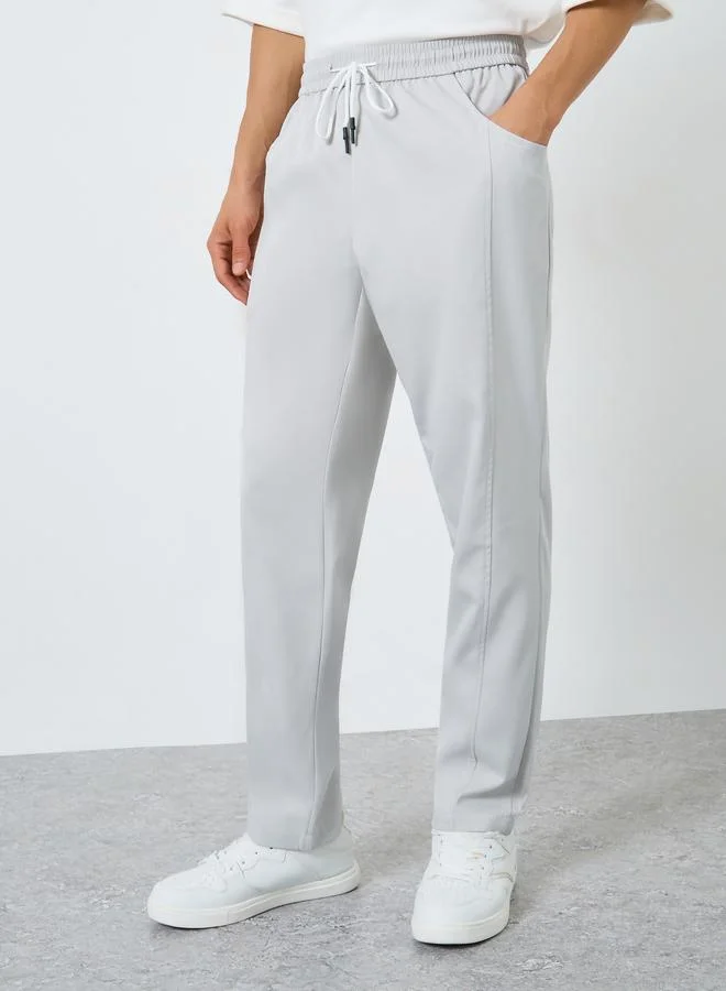 Take Two Men Grey Drawstring Straight Leg Trousers