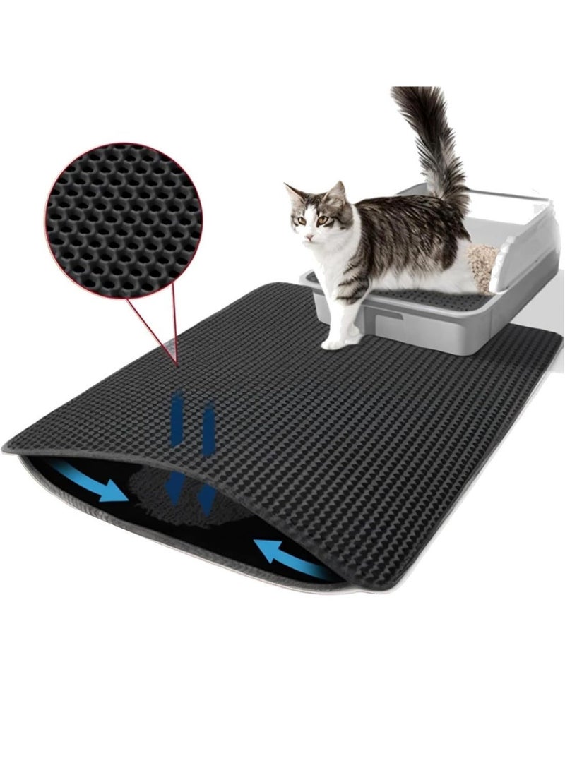 Neox Double Layer Honeycomb Cat Litter Tray Mat, Pet Litter Mat for Cats with Urine & Waterproof, Abrasion-Resistant, Non-Toxic Material for Litter Tray Area (60 x 45 cm Black) - Image 1