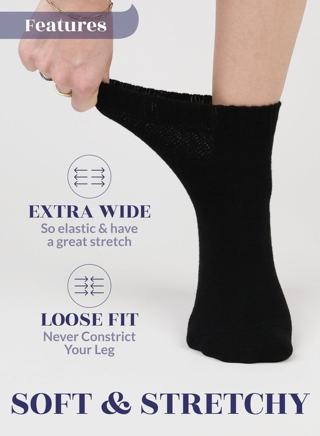 Hugh Ugoli Women's Rayon Ankle Loose Fit Diabetic Socks, Soft, Seamless Toe, Wide Stretchy, Non-Binding Top, 3 Pairs, Black, Shoe Size: 10-12 - Image 5