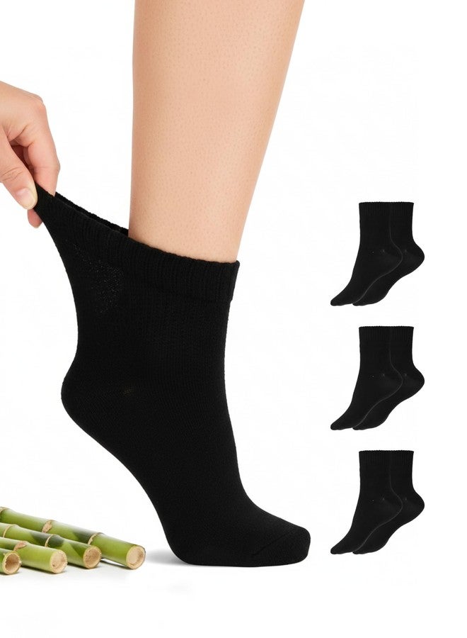 Hugh Ugoli Women's Rayon Ankle Loose Fit Diabetic Socks, Soft, Seamless Toe, Wide Stretchy, Non-Binding Top, 3 Pairs, Black, Shoe Size: 10-12 - Image 1