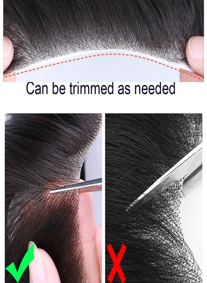 Voloria Men Forehead Hairline Toupee 100% Human Hair Skin PU Man Hairpieces Frontal Hair Topper for Receding Natural Hairline Replacement Systems (0.78x6.29INCH, 1B Black Color) - Image 5