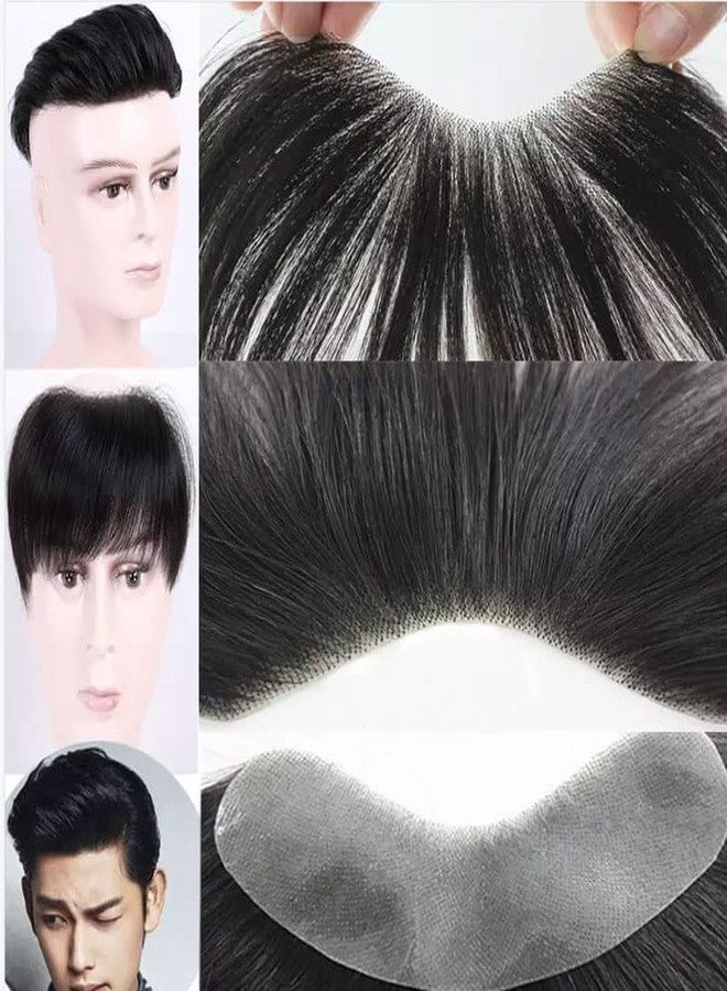 Voloria Men Forehead Hairline Toupee 100% Human Hair Skin PU Man Hairpieces Frontal Hair Topper for Receding Natural Hairline Replacement Systems (0.78x6.29INCH, 1B Black Color) - Image 4