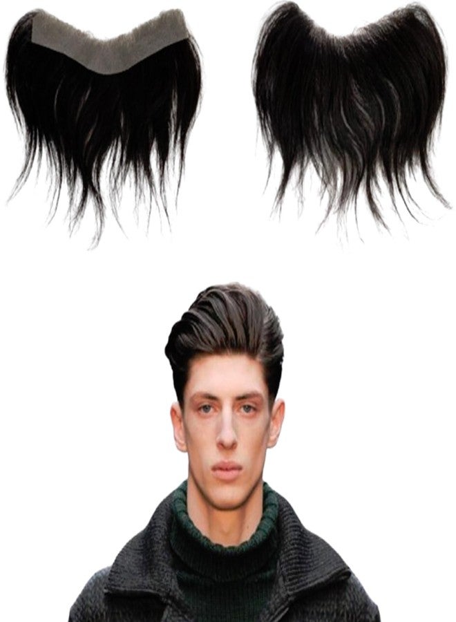 Voloria Men Forehead Hairline Toupee 100% Human Hair Skin PU Man Hairpieces Frontal Hair Topper for Receding Natural Hairline Replacement Systems (0.78x6.29INCH, 1B Black Color) - Image 1