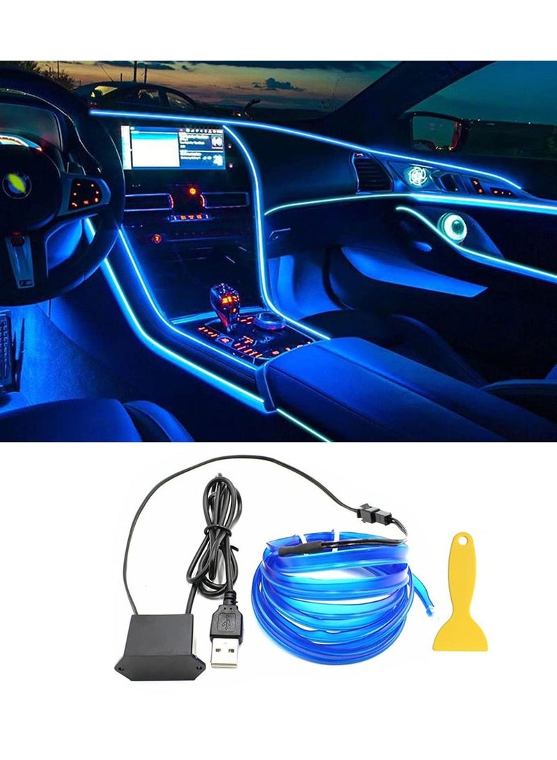 EL Wire Car Interior LED Light Bar, USB Neon Cold Light Ambient Light with 6mm Sewing Edge, Ambient Lighting Kit for Car Interior Trim, Garden Decorations (5M/16.4FT, Blue) - Image 1