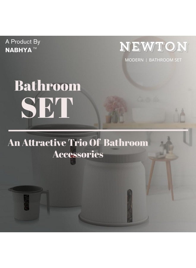 Nabhya Combo of 3 pcs Bathroom Accessories Set Plastic Bathroom Set with 20Ltr Plastic Bucket, Small Mug and Big Stool for Home, Kitchen & Bathroom (Grey) - Image 2