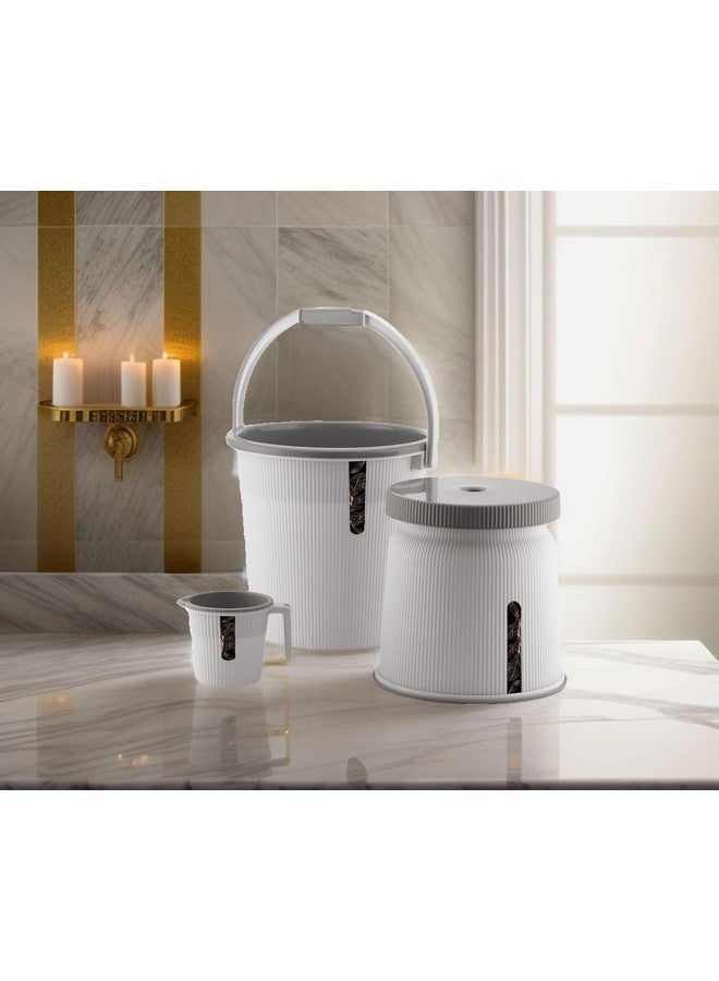 Nabhya Combo of 3 pcs Bathroom Accessories Set Plastic Bathroom Set with 20Ltr Plastic Bucket, Small Mug and Big Stool for Home, Kitchen & Bathroom (Grey) - Image 1