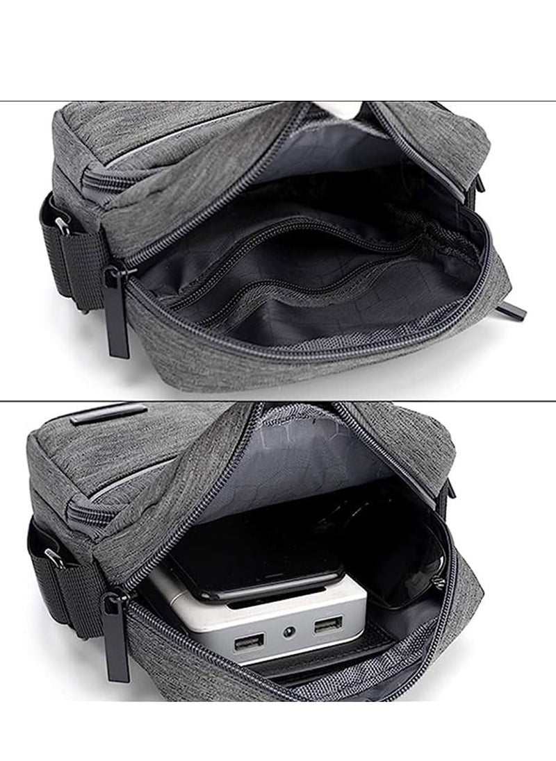 SYOSI - Multifunctional Men Canvas Messenger Shoulder Bag with Multiple Pockets for Business Travel School Office (Gray) - Image 1
