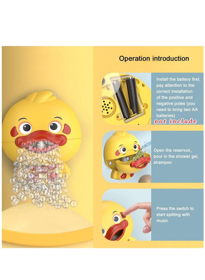 SYOSI Bath Toy Bubble Maker, Electric Duckling Bathtub Bubble Machine Cartoon Duck Bubble Blower Tub Bubble Maker Big Face Duck Bath Toy with Music and 3 Suction Cup 1PCS Yellow Duck - Image 4