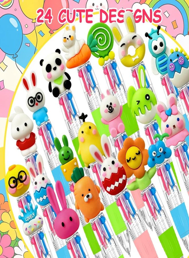 BAISDY 24Pcs Mini Easter Pens Bulk, Cute Fun Bunny Egg Retractable 4-in-1 Ballpoint Pens - Image 3