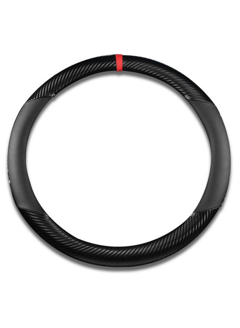 Generic Carbon Fiber Microfiber PU Leather Steering Wheel Cover Anti Slip Car Protector Sport for Enhanced Grip Safety Heat Cold Abrasion Resistant All Season Durable (37cm-38cm) - Image 3