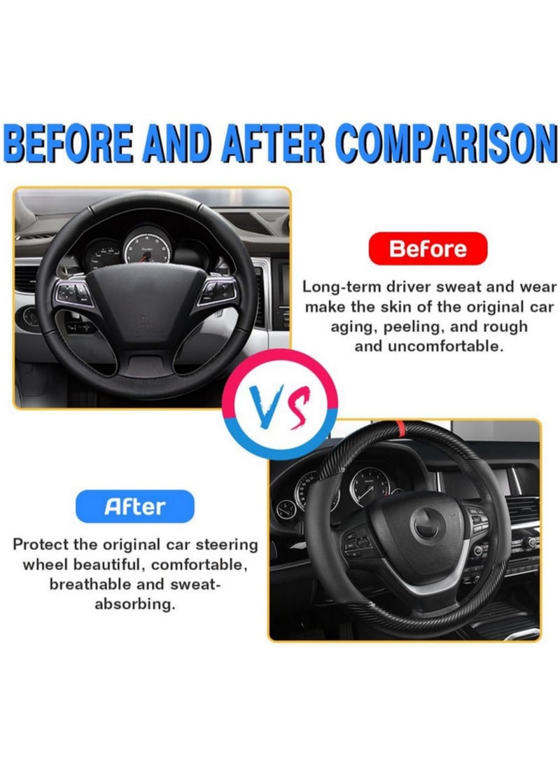 Generic Carbon Fiber Microfiber PU Leather Steering Wheel Cover Anti Slip Car Protector Sport for Enhanced Grip Safety Heat Cold Abrasion Resistant All Season Durable (37cm-38cm) - Image 4