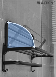 WAOKN Bathroom Towel Rack Non Perforated Storage Rack Wall Mounted Foldable Towel Storage Rack , Wall Mounted Towel Holder with Hooks for Bathroom, Living Room or Office,Foldable Towel Storage Black  - Image 4