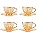 Linkidea Glass Tea Cups Sets of 4 with Saucers, 6 Oz Vintage Coffee Mug Glasses Flower Embossed Glassware Set and - Image 2