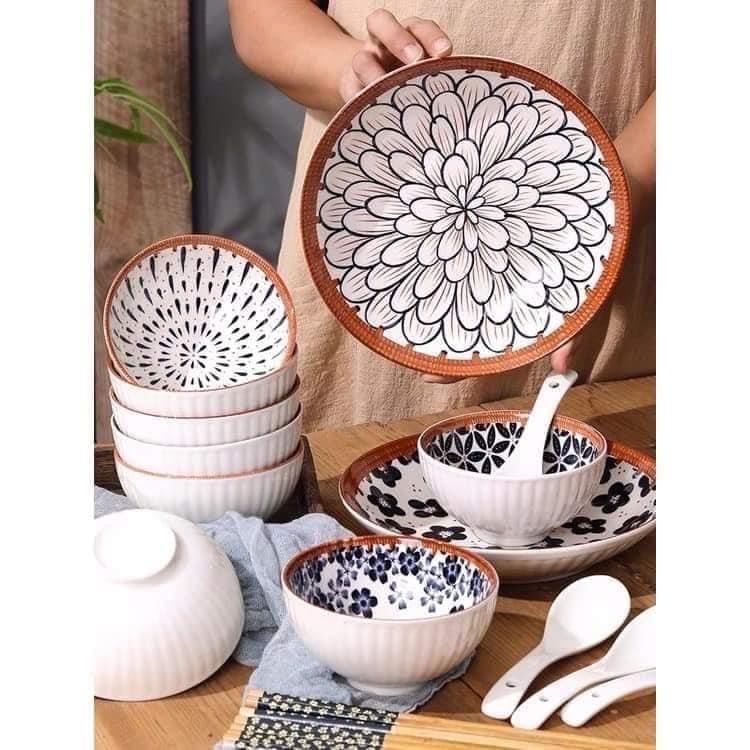 DLEST 14 Piece Japanese Ramen Ceramic Plates Bowls and Spoons Set with Chopsticks for Soup Pasta Rice Salad and Noodles with Gift Box 2Plate 4Bowls 4Spoon 4ChopStick - Image 3