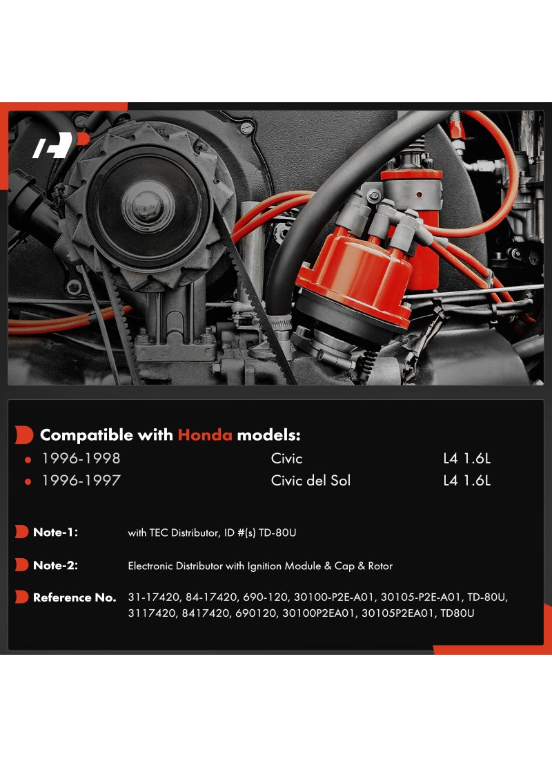 A-Premium A-Premium Ignition Distributor with Cap and Rotor Compatible with Honda Civic 1996 1997 1998, Civic del Sol 1996-1997  - Image 2