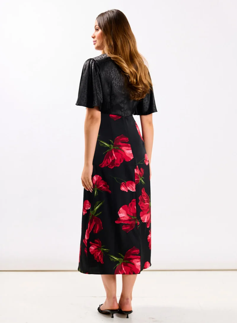 Needs No Label  Red Floral Animal Mix Midi Dress for Women | Best Price UAE