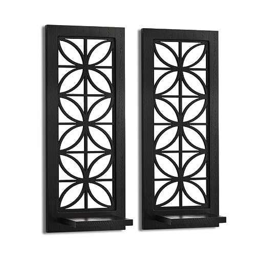 Aeveco Wall Mirrored Candle Sconces Set of 2, Decorative Wooden Candle Holder, Rustic Candle Sconce, Living Room Wall Decoration (Black (Style 1)) - Image 2