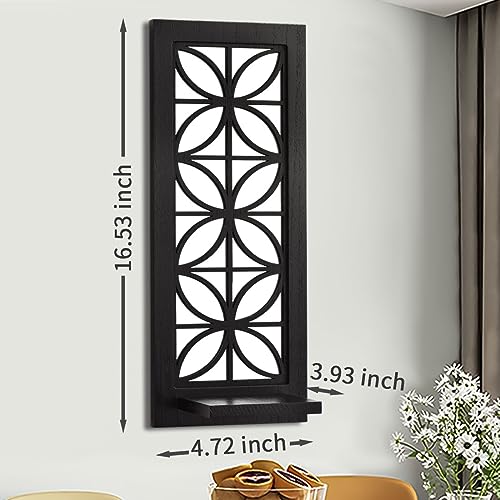 Aeveco Wall Mirrored Candle Sconces Set of 2, Decorative Wooden Candle Holder, Rustic Candle Sconce, Living Room Wall Decoration (Black (Style 1)) - Image 3