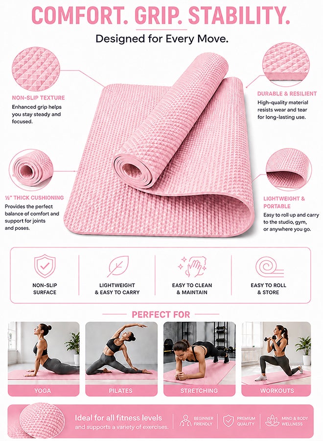 DBLEW Yoga Mat for Home Gym - Non-Slip, Eco-Friendly TPE, Cushioned Exercise Mat Perfect for Yoga, Pilates, Fitness Training, 4MM EVA - Image 3